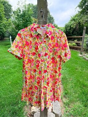 Colorful Floral Button-Up Dress